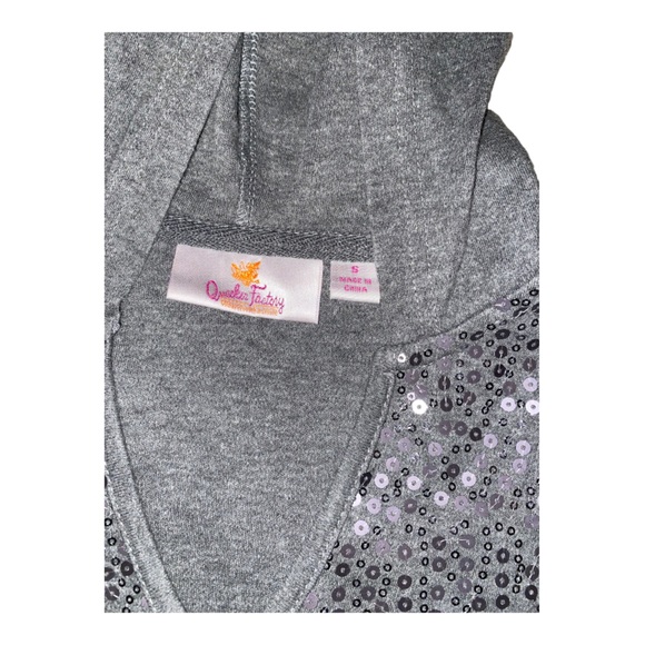 Quacker Factory Sequin Embellished Front Pullover Hoodie V Neck Long Sleeve Sz S - Picture 6 of 7